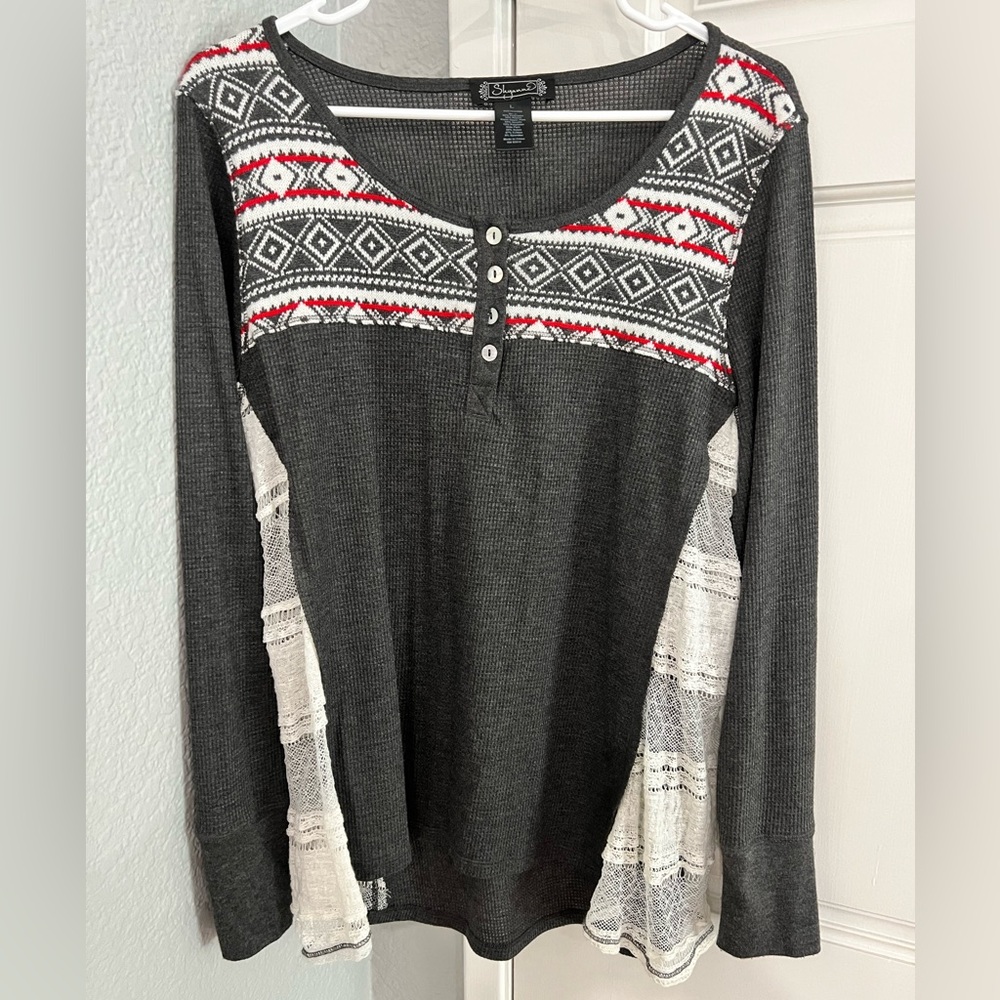 Shyanne henley top with lace side panels